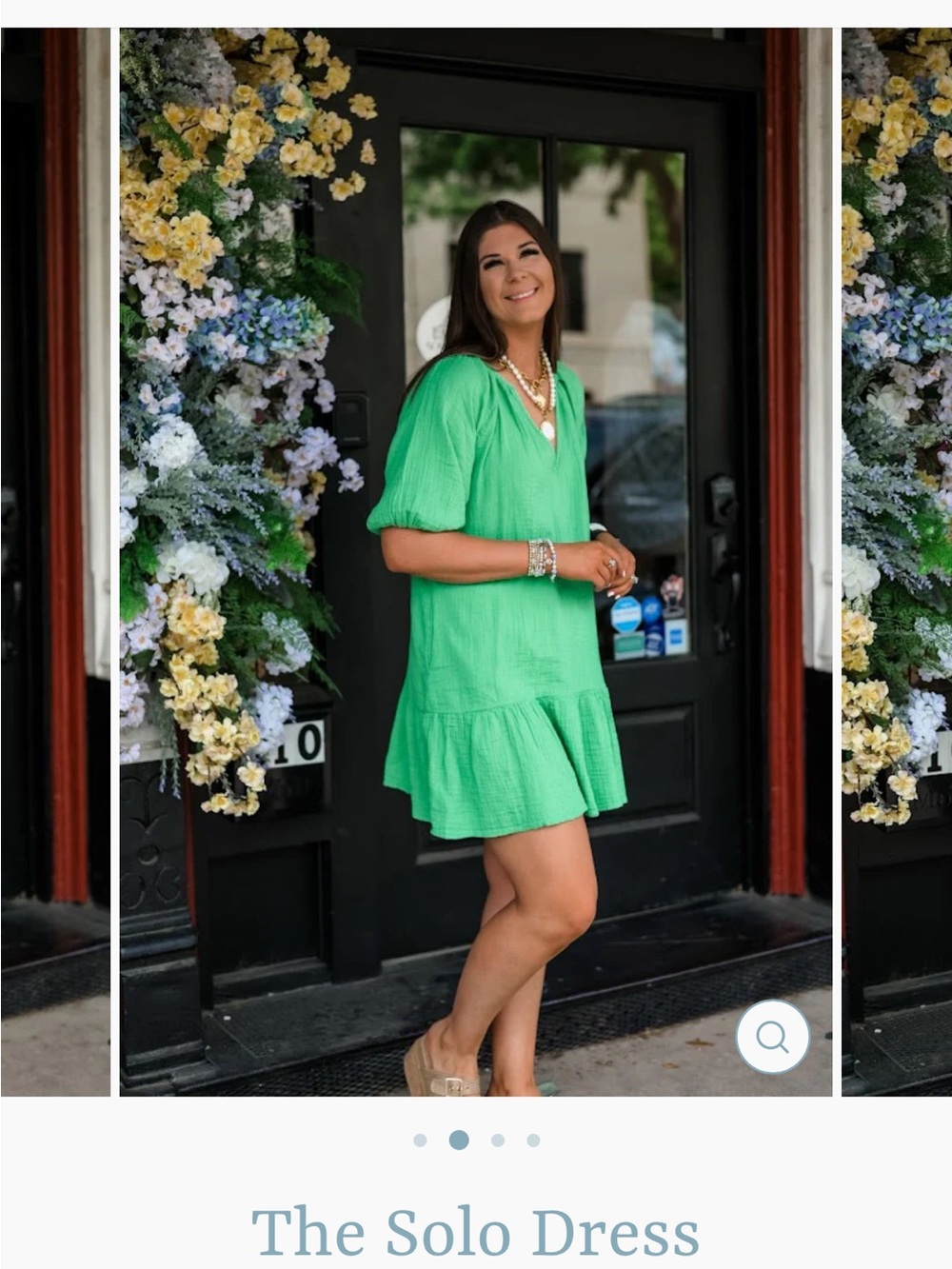 Elan Bright Green V-Neck Ruffle-Hem Mini Dress with ruffle hem / The Solo dress